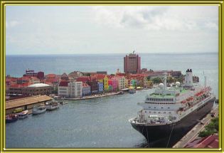 View of the ship and Willemsted in Curaçao from the Queen Juliana Bridge